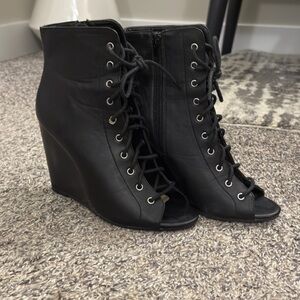 Forever 21 Black Peep-Toe Lace-Up Wedges